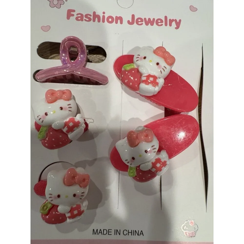 Hello Kitty Fashion Colorful Sweet Pink Barrette Cute Hair Clip for Girls 5 PC